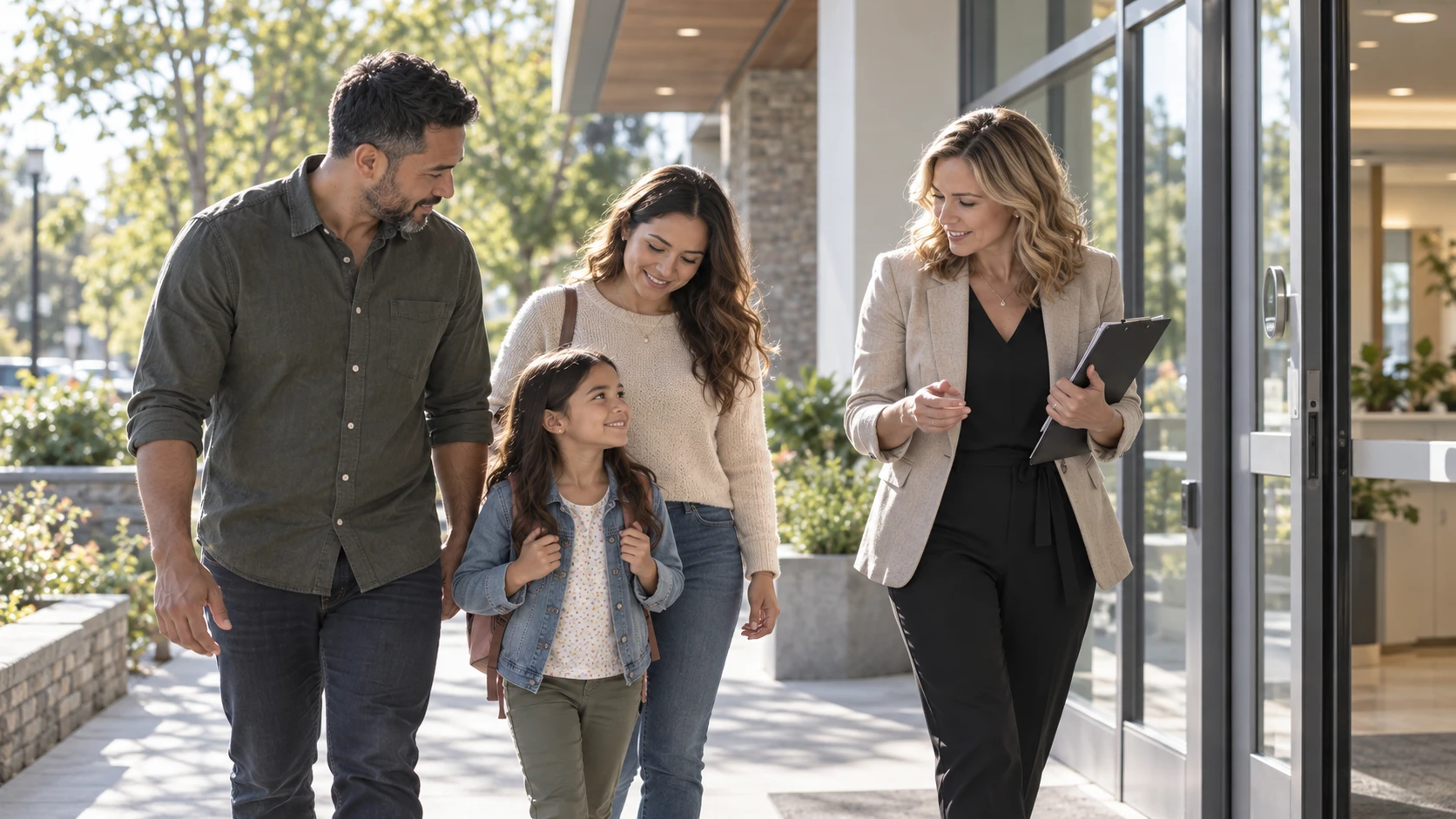 Family arriving at a care provider